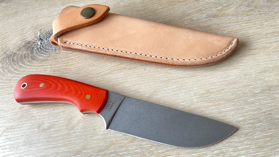 Cuchillo Skinner GMT Garcimonte, micarta naranja y funda de piel