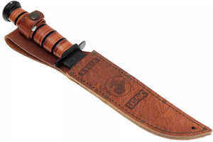 KA-BAR USMC 1218 parcialmente dentado con mango y funda de cuero