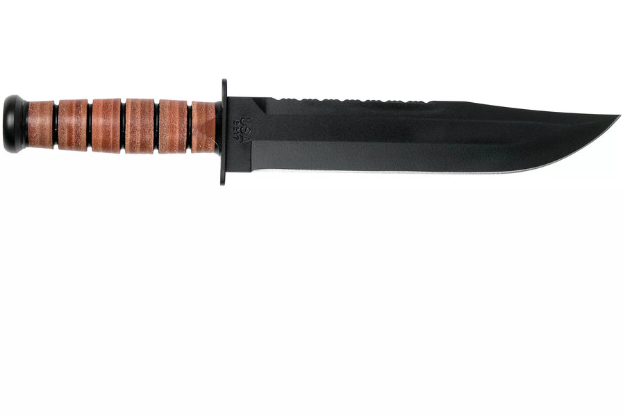 KA-BAR Big Brother 2217 cuchillo de hoja fija parcialmente dentada, funda de cuero