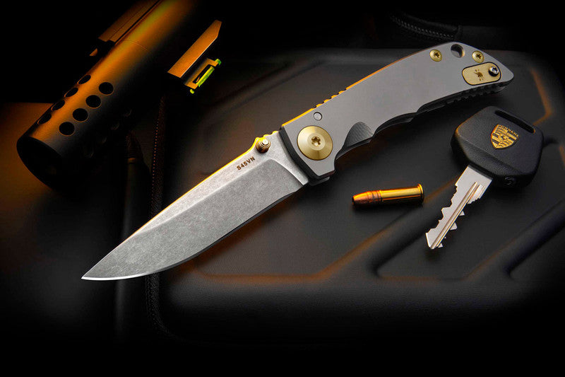 Navaja Spartan Harsey de 3,25 pulgadas con herrajes de bronce anodizado (Spartan-Blades) - SF10SWBZ